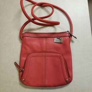 Vintage Tignanello Red Faux Pebble Leather Crossbody Purse